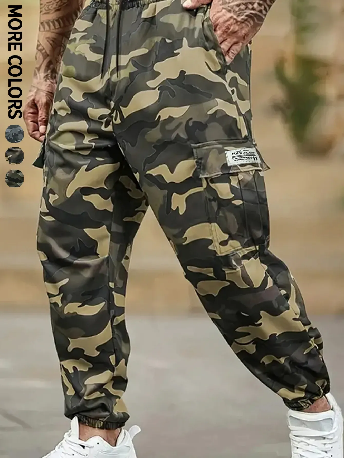 Men's Plain Sports and Casual Trousers with Drawstring Elastic Waist, Camouflage, with Pockets, Suitable for Outdoor Camping, Hiking and Mountaineering, Exercise and Fitness