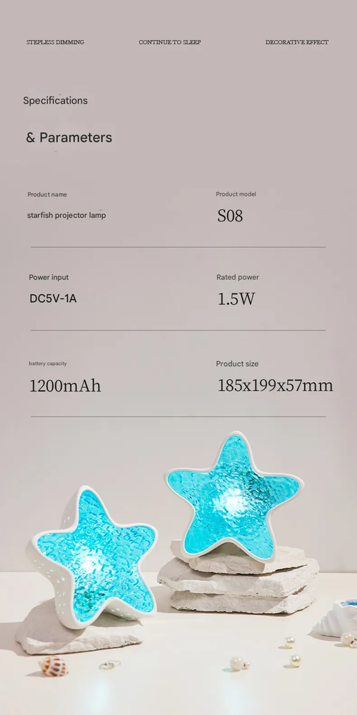 Starfish Projector Lamp - Water Ripple Night Light with Ocean Blue Ambience, Bedroom Decorative Lamp, Romantic Gift for Birthdays & Special Occasions, Marine-Themed Ambient Light
