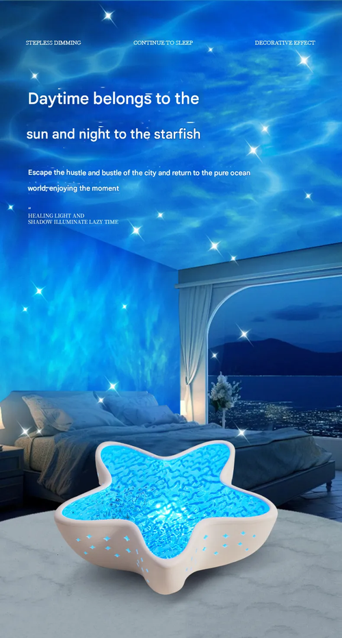 Starfish Projector Lamp - Water Ripple Night Light with Ocean Blue Ambience, Bedroom Decorative Lamp, Romantic Gift for Birthdays & Special Occasions, Marine-Themed Ambient Light