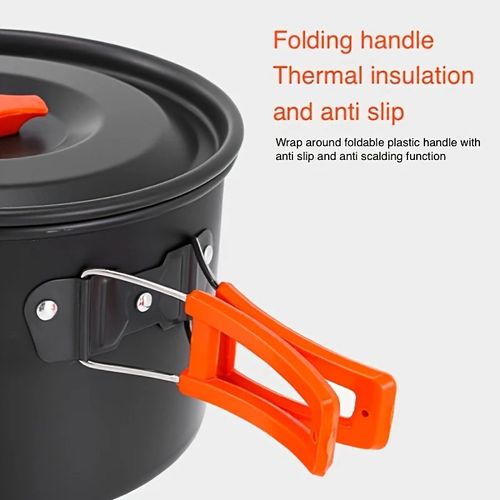 3-Piece Portable Camping Cookware Set, Lightweight Outdoor Cooking Kit with Pot, Frying Pan & Kettle, Quick Assembly & Storage for Hiking, Picnics and Camping