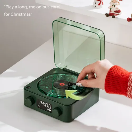 Retro Bluetooth Speaker Vintage Turntable Design Atmosphere lights Bluetooth TFCard AUX White Noise Alarm Clock Gift for Bedroom