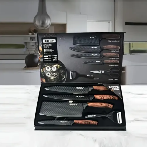Premium 6-Piece Stainless Steel Kitchen Knife Set -Ultra Sharp with Wooden Ergonomic Handles