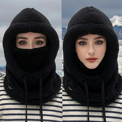 New windproof design plush hooded hat, a cold-weather cycling mask and hat for autumn and winter.（ Delivery in 3 days