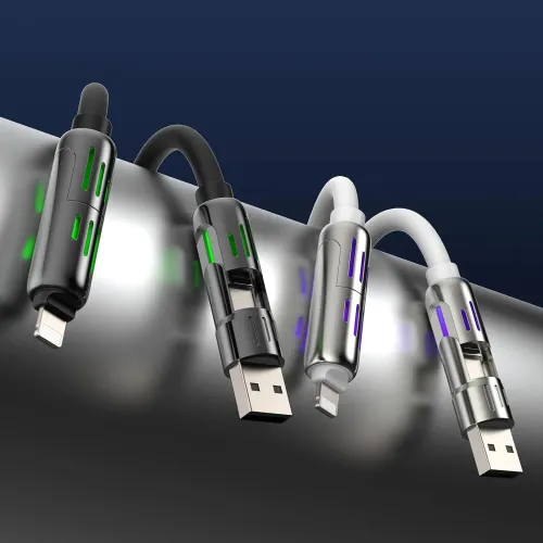 Multi Connectors 4 in 1 Charger Rotating Elbow USB to Type-C 1.5m Mobile Phone 240W Fast Charging Silicone Cable Data Transfer