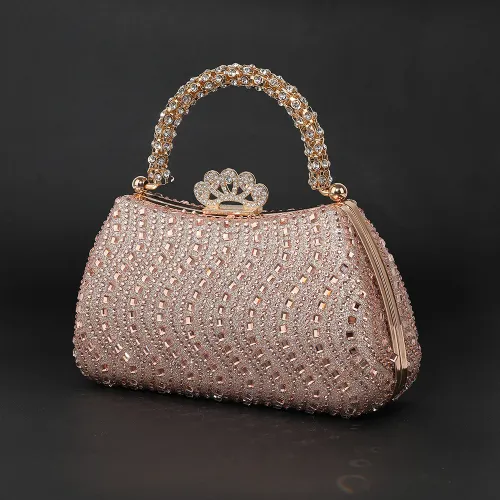 New shiny crystal evening bag - exquisite crown-style snap closure handbag, versatile chain strap cross-body bag