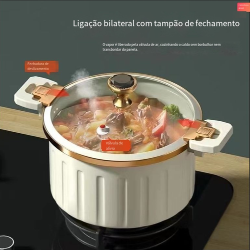 Panela de micro-pressão romana, panela de sopa antiaderente do vácuo do estilo coreano, branco