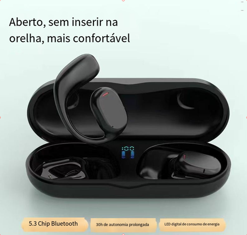 Fone de ouvido Bluetooth com conexão em 1 segundo: liga e emparelha automaticamente ao ser retirado, e desconecta automaticamente ao ser guardado no estojo.