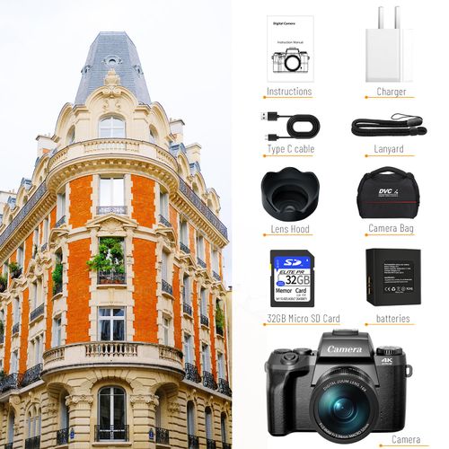 Saneen 4K Vlogging Camera | 64MP Touchscreen WiFi Camera with Dual Lens, Flash, 32GB Card & 3000mAh Battery – Perfect for Beginners