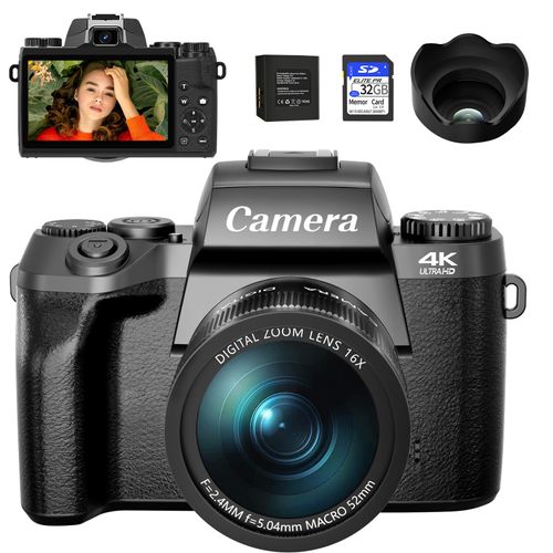 Saneen 4K Vlogging Camera | 64MP Touchscreen WiFi Camera with Dual Lens, Flash, 32GB Card & 3000mAh Battery – Perfect for Beginners