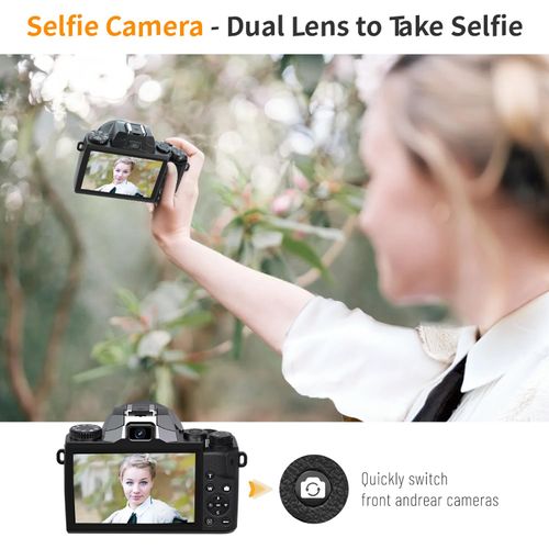 Saneen 4K Vlogging Camera | 64MP Touchscreen WiFi Camera with Dual Lens, Flash, 32GB Card & 3000mAh Battery – Perfect for Beginners