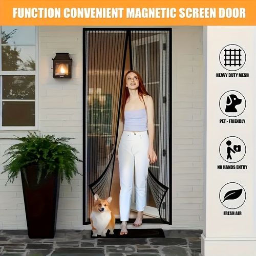 1pc Magnetic Door Curtain - Anti-Mosquito, Soft Gauze, Easy Install, Repels Insects, Perfect for Kitchen, Home, and Outdoor Use - Magnetic Strip, Curtain for Door, Mosquito Net