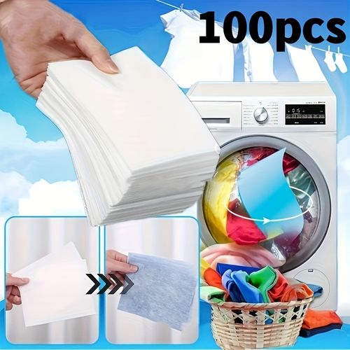 50 or 100 pieces of color absorption sheets for laundry, prevent dyeing when washing mixed clothes, perfect for delicate garments, household laundry, and washing machines - a great helper for household chores, ideal for commercial laundry cleaning,