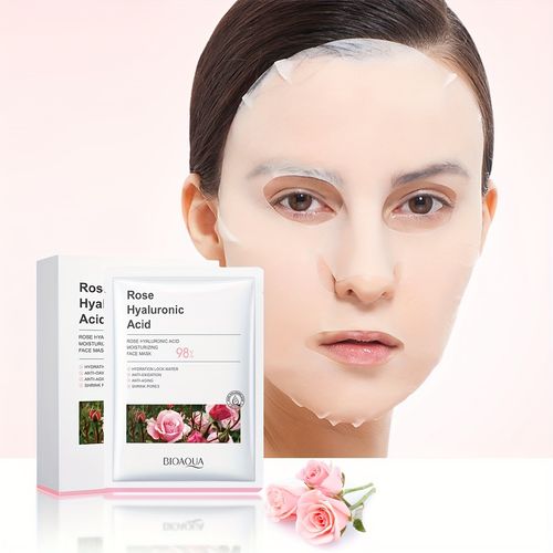 10pcs Hyaluronic Acid Rose Essence Moisturizing Facial Mask, Deeply Nourish And Keep Away From Dryness