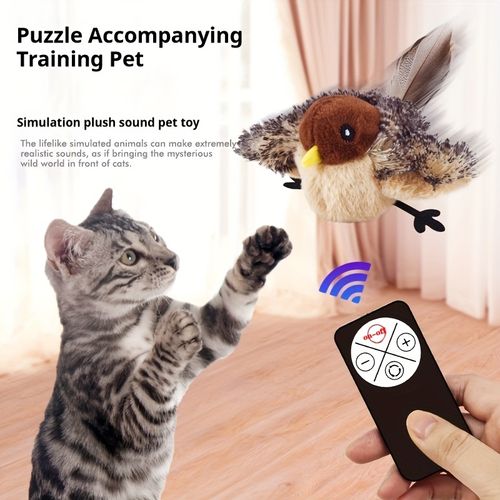 Interactive Cat Toy, Realistic Sparrow Sound Plush, USB Rechargeable, Remote Control, Pet Supplies