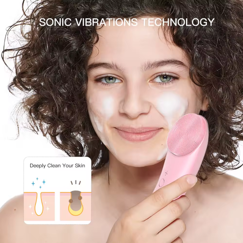 Escova elétrica para limpeza facial 2 em 1 recarregável, limpeza facial com exfoliação de silicone e aquecimento, vibração de ondas sonoras suaves, ferramenta de cuidado da pele para limpeza profunda, portátil com recarga via USB.