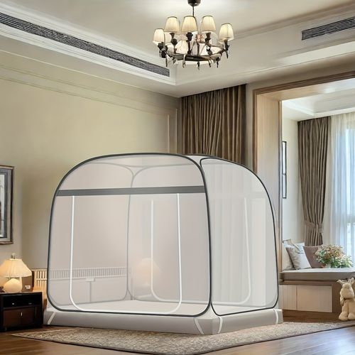 Yurt Mosquito Net With Dustproof Top,King Size, Does No Installation Foldable, Removable And Washable,