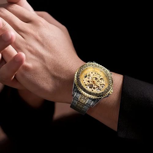 Luxury Men's Stainless Steel Automatic Mechanical Watch, Water Resistant Round Dial, Engraved Design, Business StyleSelf-winding Movement, No Battery Required, Sport Watches|Elegant Accessories|Water Resistant Watches