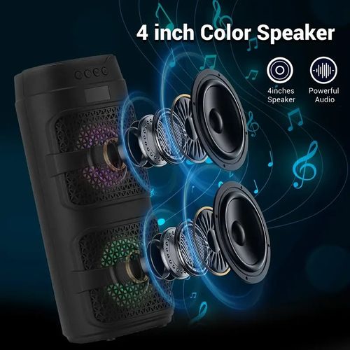 Portable Wireless Party Speaker with Subwoofer, Long Life Battery, Neon LED Lights, Outdoor Indoor, Supports TF Card, MP3 Player, Good for Home, Camping, Party, Cell Phone, Computer