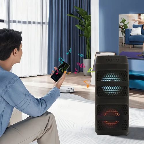 Portable Wireless Party Speaker with Subwoofer, Long Life Battery, Neon LED Lights, Outdoor Indoor, Supports TF Card, MP3 Player, Good for Home, Camping, Party, Cell Phone, Computer