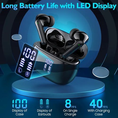 Wireless Earbuds - Advanced Noise Cancellation, LED Power Display, Immersive Stereo Bass, Crystal-Clear Calls - Portable Charging Case, Sweat-Resistant For Sports And Workout - For Music Lovers & Fitness Enthusiasts - Perfect for Travel & Gym