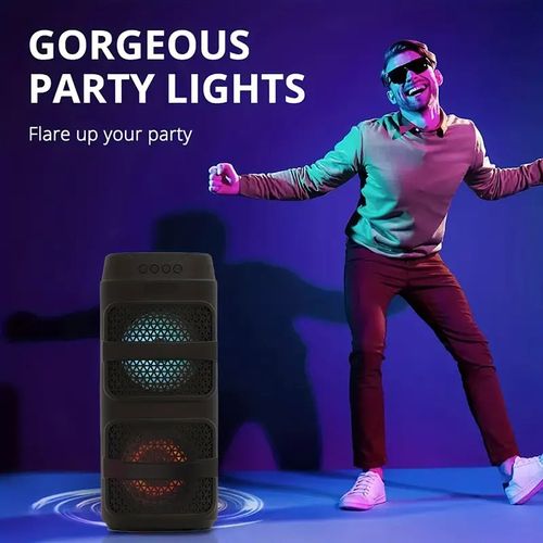 Portable Wireless Party Speaker with Subwoofer, Long Life Battery, Neon LED Lights, Outdoor Indoor, Supports TF Card, MP3 Player, Good for Home, Camping, Party, Cell Phone, Computer