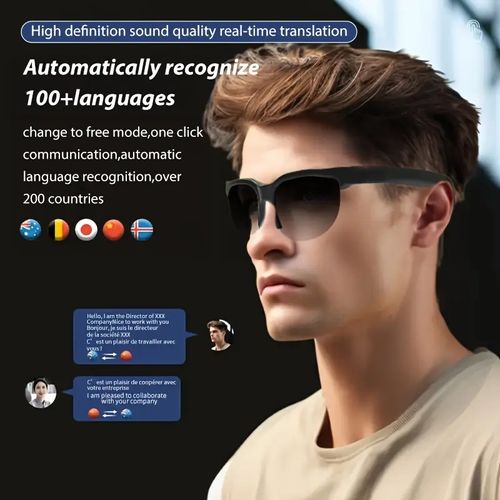 AI Translation Wireless Glasses Glasses Earbuds Support 144 Languages Open-Ear Earbuds Include Microphone Long Battery Life Wireless Over-Ear Headphones High-Fidelity Stereo Wireless Sports Earbuds