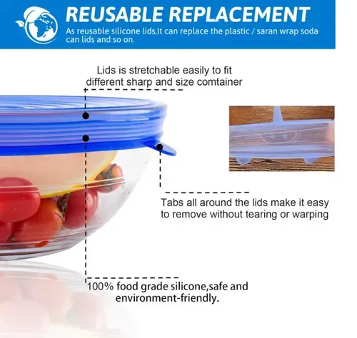 🔥HOT SALE🔥 COD!Silicone Cover Stretch Lids Reusable Airtight Food Wrap Covers 6 piece set | SILICONE COVER LID