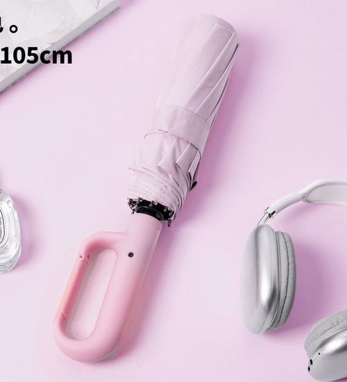 Ring buckle automatic rain umbrella portable folding umbrella enlarged and reinforced, unisex use, hook shade and windproof