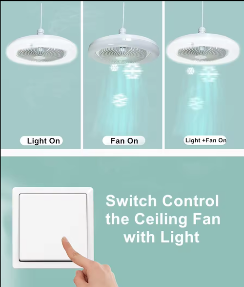 Intelligent E27 LED Fan Lamp Tri-Color Mute Small Ceiling Mount for Dining Room Bedroom and Home Office with Remote Control