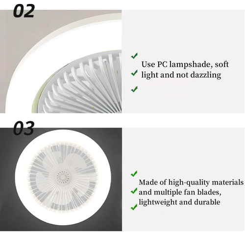 Intelligent E27 LED Fan Lamp Tri-Color Mute Small Ceiling Mount for Dining Room Bedroom and Home Office with Remote Control