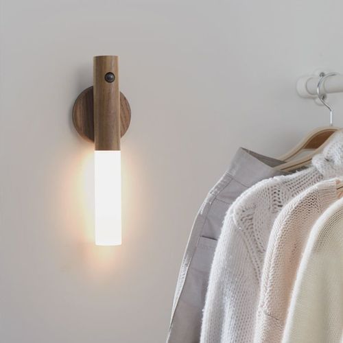 Smart Home LED Wall Lamp Wooden Night Light With Intelligent Body Sensor Rechargeable Indoor Cabinet Lamp for Home Decor