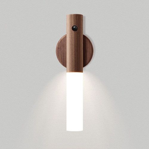 Smart Home LED Wall Lamp Wooden Night Light With Intelligent Body Sensor Rechargeable Indoor Cabinet Lamp for Home Decor