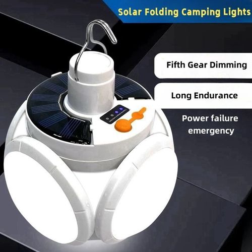Portable Solar Lantern for Camping USB Rechargeable Outdoor Lantern for Tent Foldable LED Football Lamp Bulb With Hanging Hook