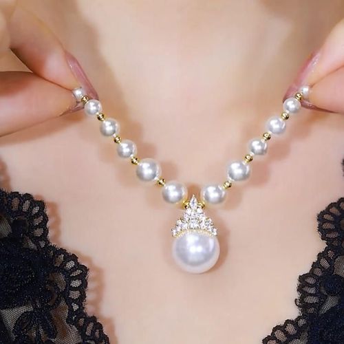 Purple Crown Imitation Pearl Necklace Senior Sense Autumn and Winter New Purple Gas East Clavicle Chain Pearl Necklace