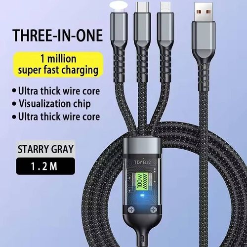 3 in 1 USB C PD 100W Phone Fast Charging Charger Type-C Charger for iPhone 6A Cable Mirco USB Data Cables 1m Type C Cable