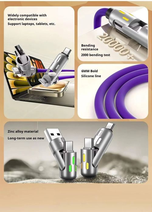 240W Super Fast Charging Cable 4 In 1 Multi Connectors Charger Rotating Elbow USB To Type-C 1.2M Mobile Phone Charger Cable