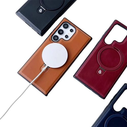 Luxury PU Leather Holder Magnetic Phone Case for Samsung Galaxy S25 S24 S23 S22 Ultra Plus Wireless Charging Cases 1342 sales