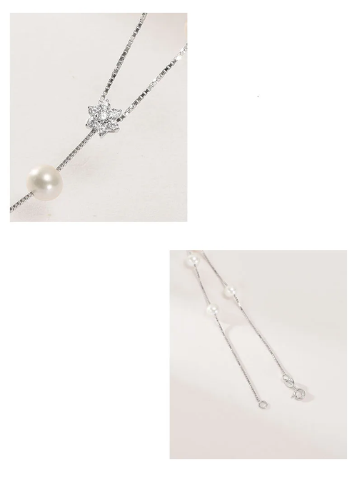 New Hot Copper Pearl Snowflake Pendant Necklace Simple and Elegant Fashion Accessory