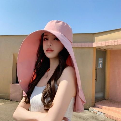 Full face sun protection, large brim shawl, sun hat, women's neck protection, integrated UV protection, face covering, fisherman's hat, exposed ponytail