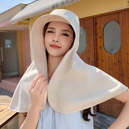 Full face sun protection, large brim shawl, sun hat, women's neck protection, integrated UV protection, face covering, fisherman's hat, exposed ponytail