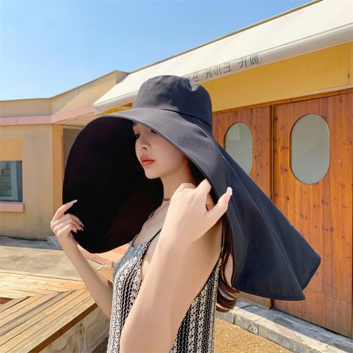 Full face sun protection, large brim shawl, sun hat, women's neck protection, integrated UV protection, face covering, fisherman's hat, exposed ponytail
