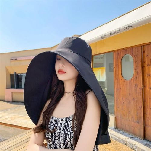 Full face sun protection, large brim shawl, sun hat, women's neck protection, integrated UV protection, face covering, fisherman's hat, exposed ponytail