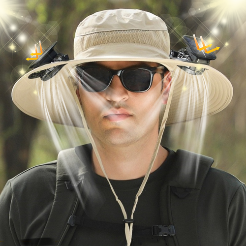 Solar Fan Hat for Men - Rechargeable Cooling Summer Hat with Wide Brim & UV Protection, Ideal for Fishing & Outdoor Activities