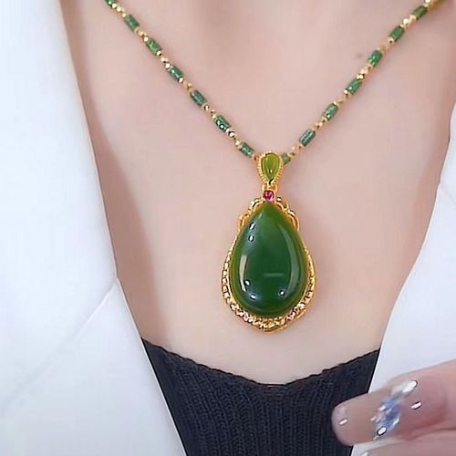 New Bamboo Jade Water Drop Pendant Necklace for Women