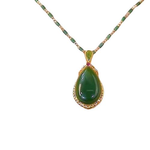 New Bamboo Jade Water Drop Pendant Necklace for Women