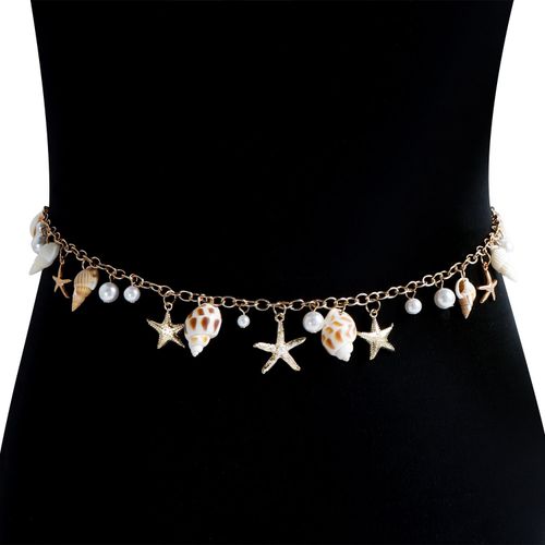 Bohemian summer beach shell waist chain seaside tourism imitation pearl starfish conch pendant body chain Europe and America