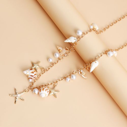 Bohemian summer beach shell waist chain seaside tourism imitation pearl starfish conch pendant body chain Europe and America