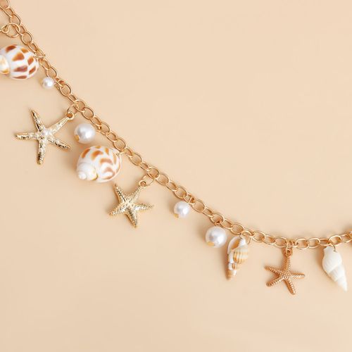 Bohemian summer beach shell waist chain seaside tourism imitation pearl starfish conch pendant body chain Europe and America