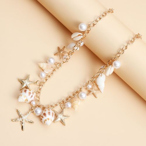 Bohemian summer beach shell waist chain seaside tourism imitation pearl starfish conch pendant body chain Europe and America