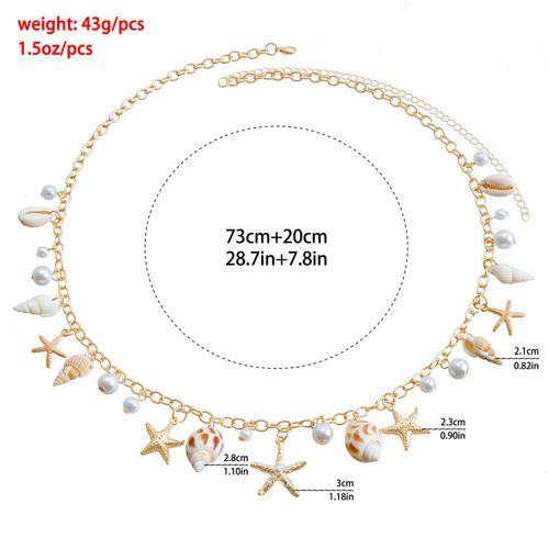 Bohemian summer beach shell waist chain seaside tourism imitation pearl starfish conch pendant body chain Europe and America
